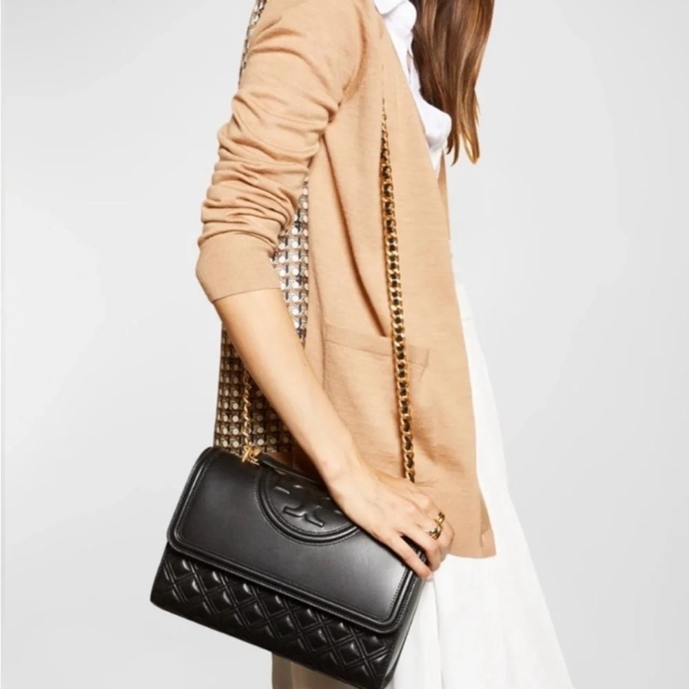 Tory Burch Fleming Black Quilted Leather Bag